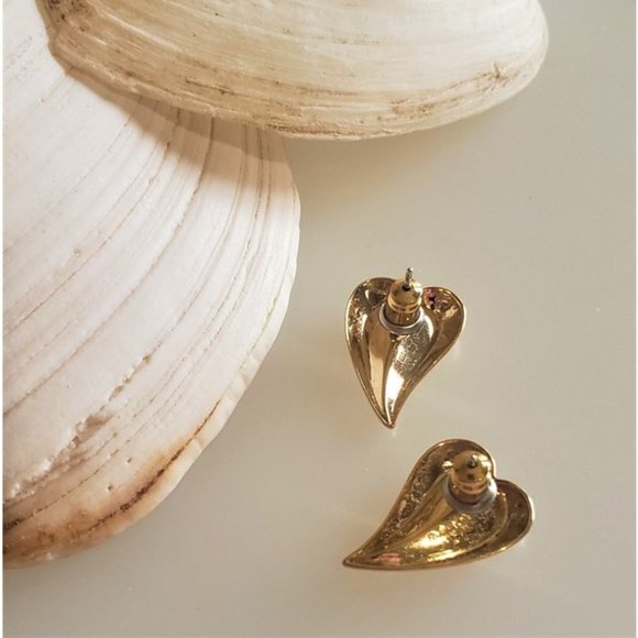 Vintage Gold Heart Leaf Earrings - Picture 4 of 10